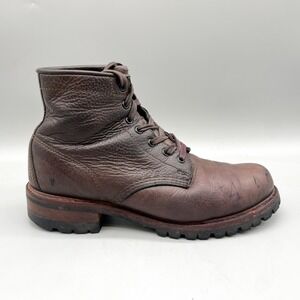 Frye Mens 9 M Arkansas Logger Boots Brown Leather Lug Sole Heritage Rustic USA